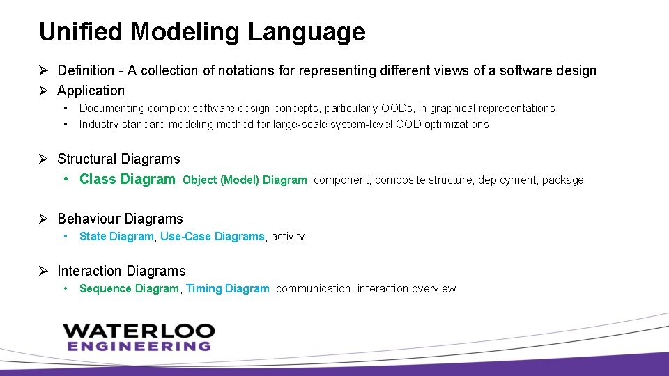 Unified Modeling Language Ø Definition - A collection of notations for representing different views