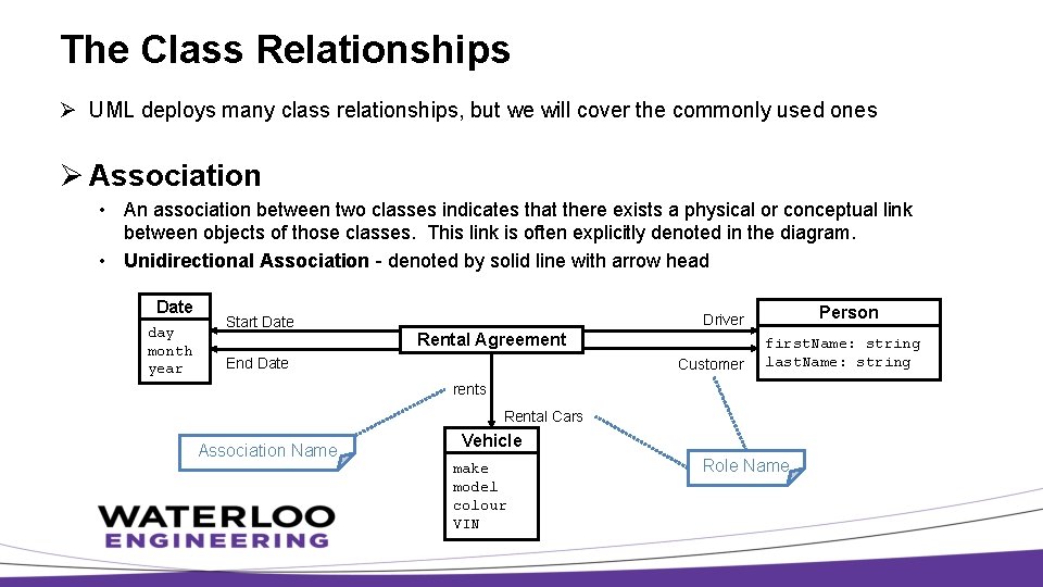 The Class Relationships Ø UML deploys many class relationships, but we will cover the