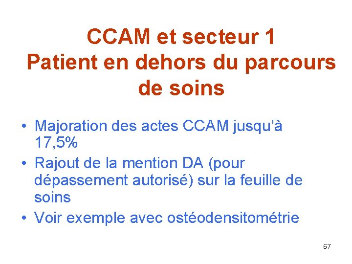 CCAM et secteur 1 Patient en dehors du parcours de soins • Majoration des