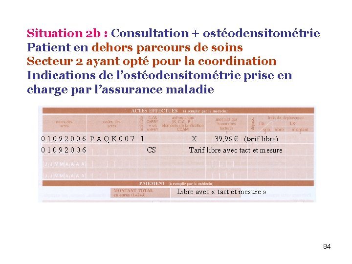 Situation 2 b : Consultation + ostéodensitométrie Patient en dehors parcours de soins Secteur