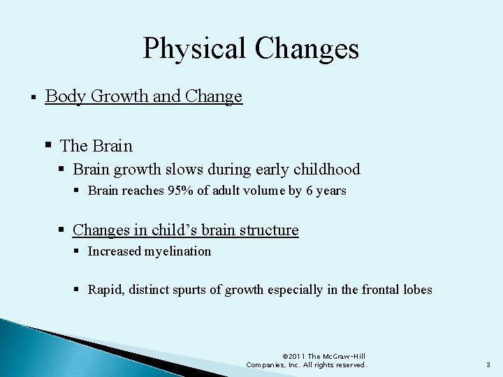 Physical Changes § Body Growth and Change § The Brain § Brain growth slows