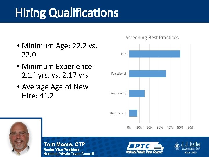 Hiring Qualifications • Minimum Age: 22. 2 vs. 22. 0 • Minimum Experience: 2.