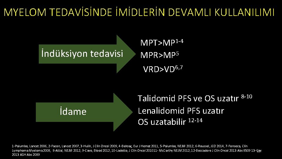 MYELOM TEDAVİSİNDE İMİDLERİN DEVAMLI KULLANILIMI İndüksiyon tedavisi İdame MPT>MP 1 -4 MPR>MP 5 VRD>VD