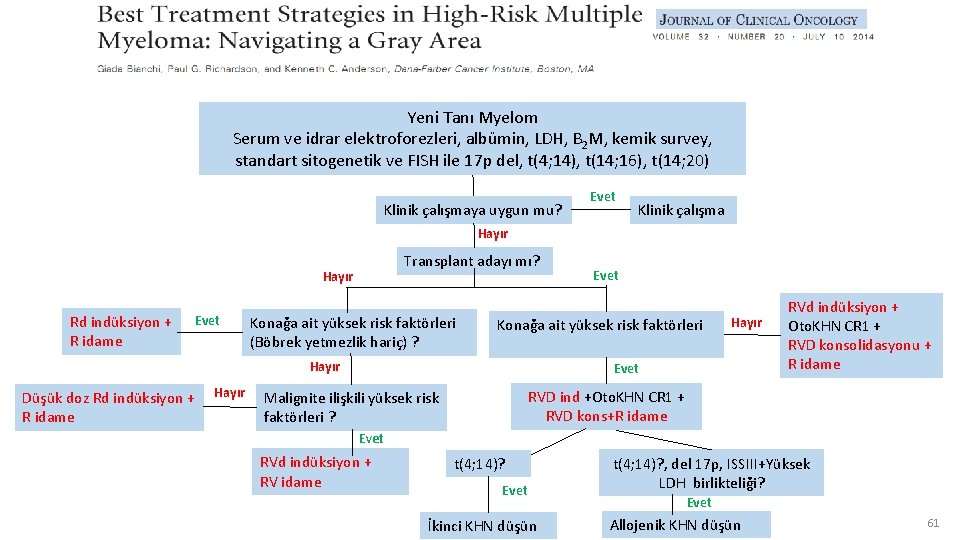 Yeni Tanı Myelom Serum ve idrar elektroforezleri, albümin, LDH, B 2 M, kemik survey,