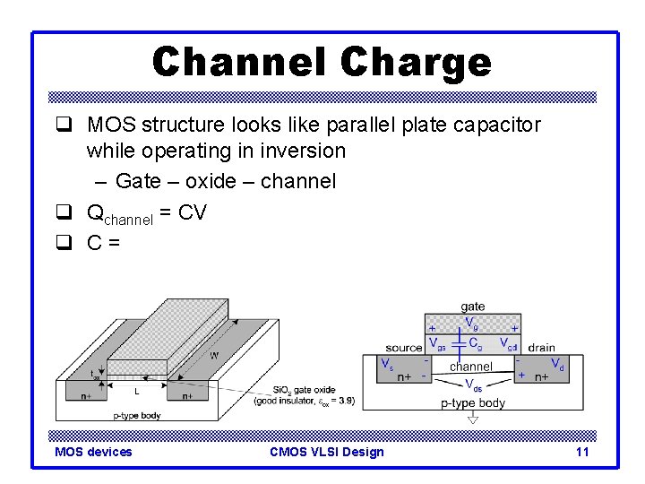 Channel Charge q MOS structure looks like parallel plate capacitor while operating in inversion