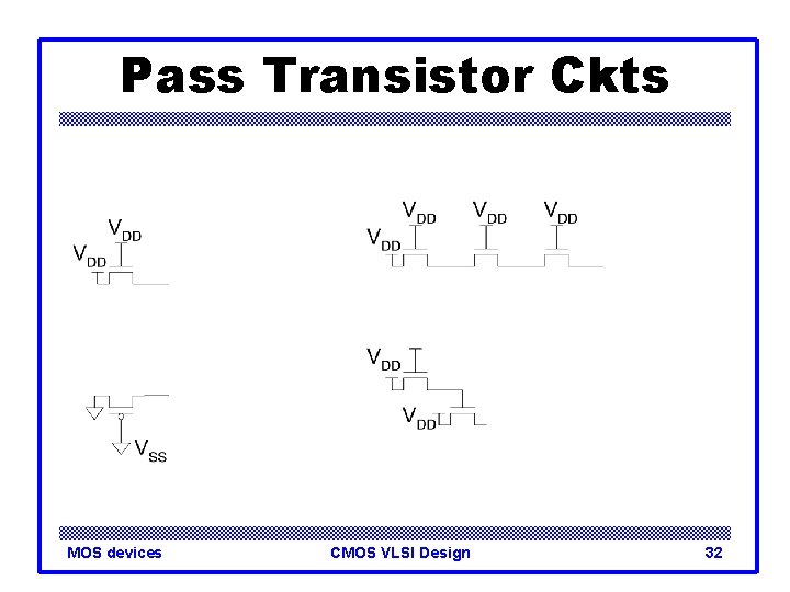 Pass Transistor Ckts MOS devices CMOS VLSI Design 32 