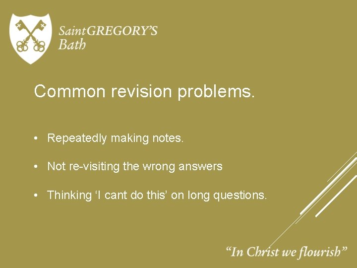 Common revision problems. • Repeatedly making notes. • Not re-visiting the wrong answers •