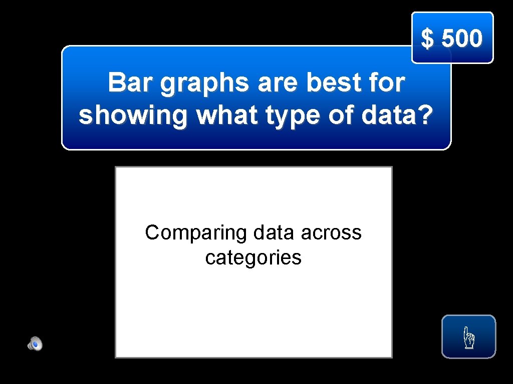 $ 500 Bar graphs are best for showing what type of data? Comparing data