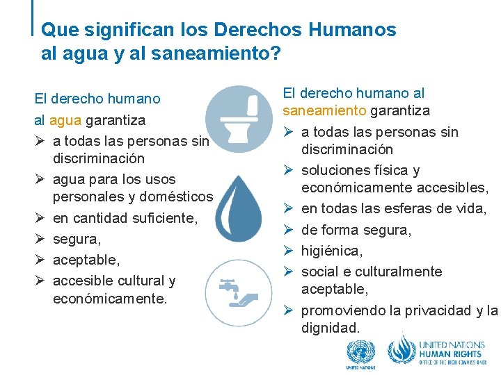 Que significan los Derechos Humanos al agua y al saneamiento? El derecho humano al