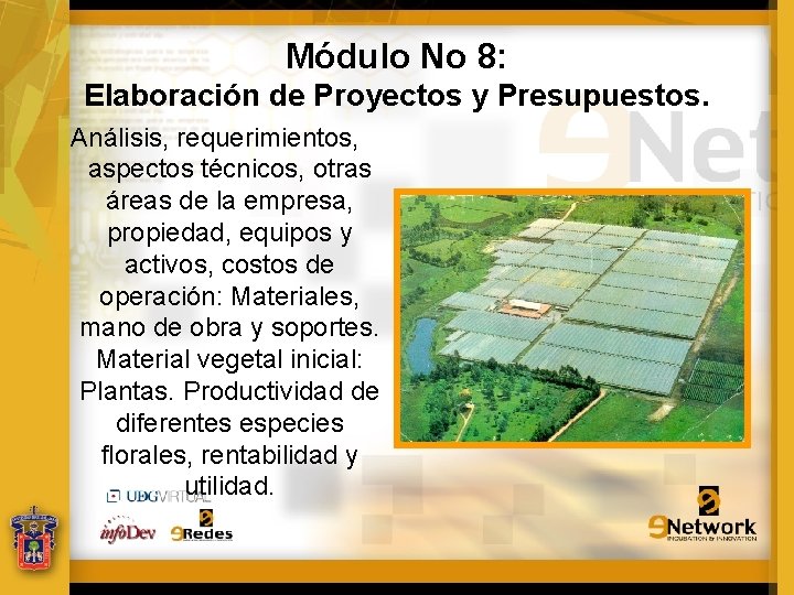 Módulo No 8: Elaboración de Proyectos y Presupuestos. Análisis, requerimientos, aspectos técnicos, otras áreas