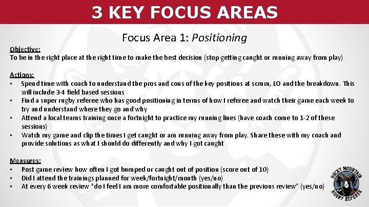 3 KEY FOCUS AREAS Focus Area 1: Positioning Objective: To be in the right