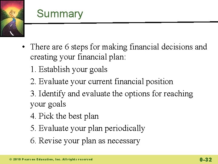 Summary • There are 6 steps for making financial decisions and creating your financial