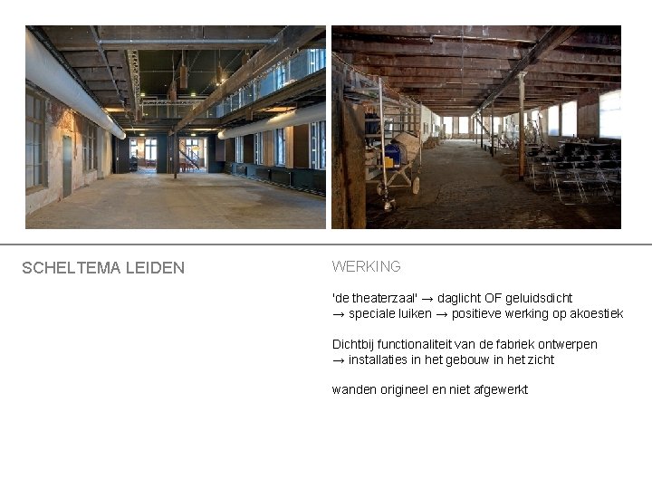 SCHELTEMA LEIDEN WERKING 'de theaterzaal' → daglicht OF geluidsdicht → speciale luiken → positieve