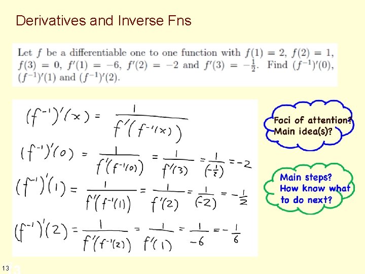Derivatives and Inverse Fns 13 13 