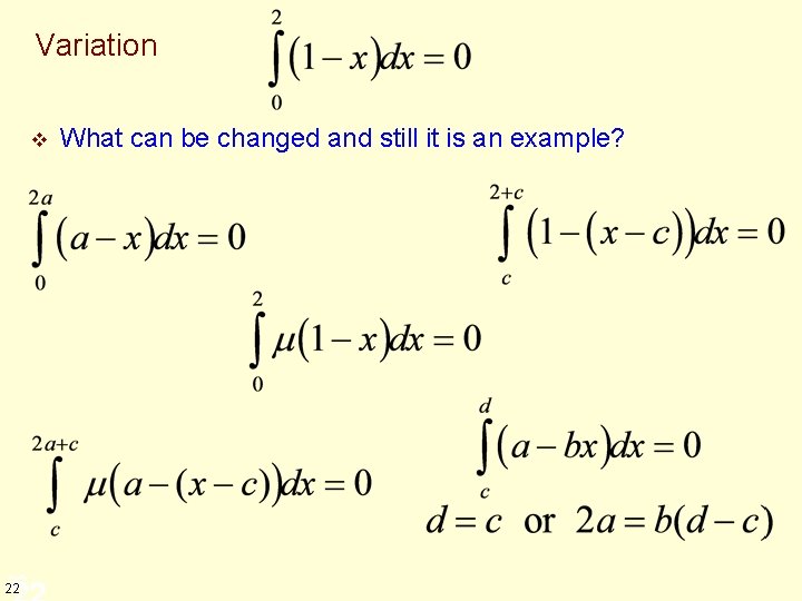 Variation v 22 22 What can be changed and still it is an example?