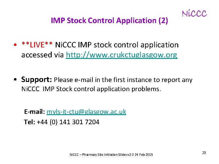 IMP Stock Control Application (2) • **LIVE** Ni. CCC IMP stock control application accessed