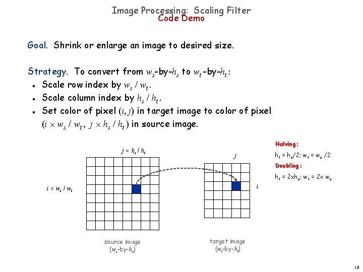 Image Processing: Scaling Filter Code Demo Goal. Shrink or enlarge an image to desired