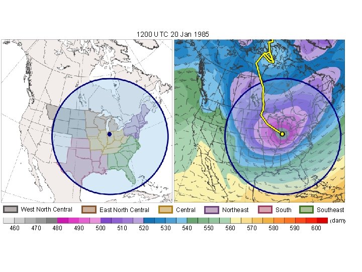 1200 UTC 20 Jan 1985 West North Central East North Central Northeast Southeast (dam)