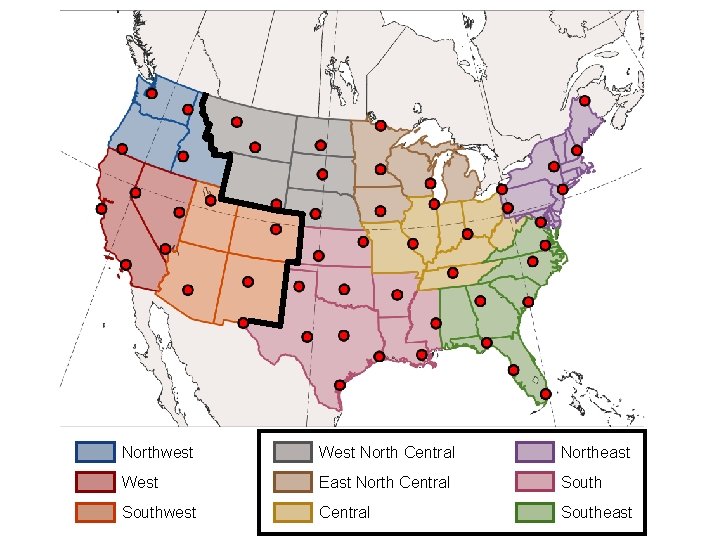 Northwest West North Central Northeast West East North Central Southwest Central Southeast 