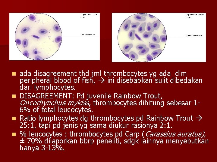n n ada disagreement thd jml thrombocytes yg ada dlm peripheral blood of fish,