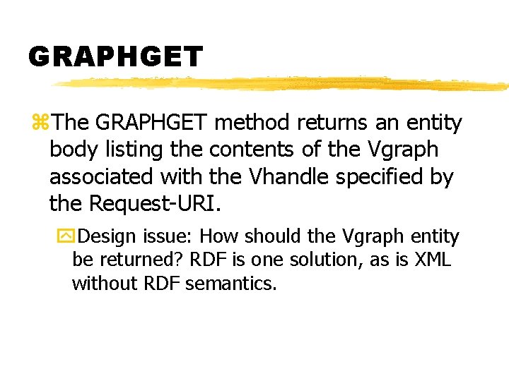 GRAPHGET z. The GRAPHGET method returns an entity body listing the contents of the