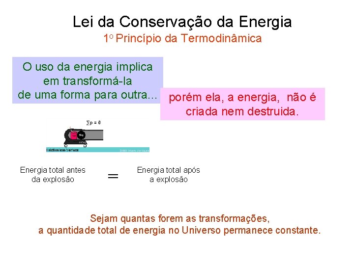 Lei da Conservação da Energia 1 o Princípio da Termodinâmica O uso da energia