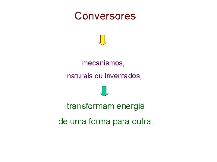 Conversores mecanismos, naturais ou inventados, transformam energia de uma forma para outra. 