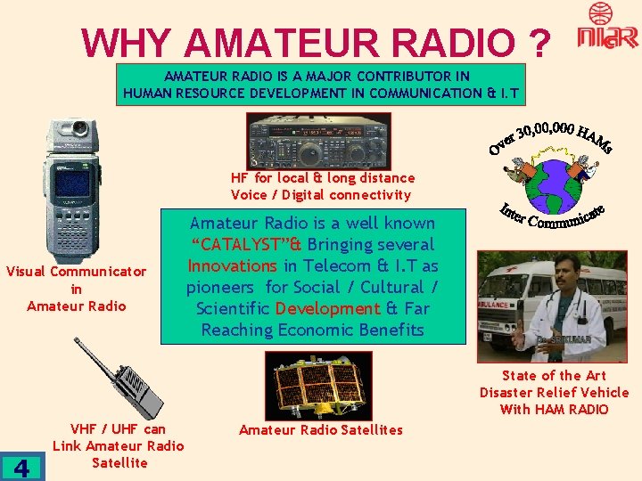 WHY AMATEUR RADIO ? AMATEUR RADIO IS A MAJOR CONTRIBUTOR IN HUMAN RESOURCE DEVELOPMENT