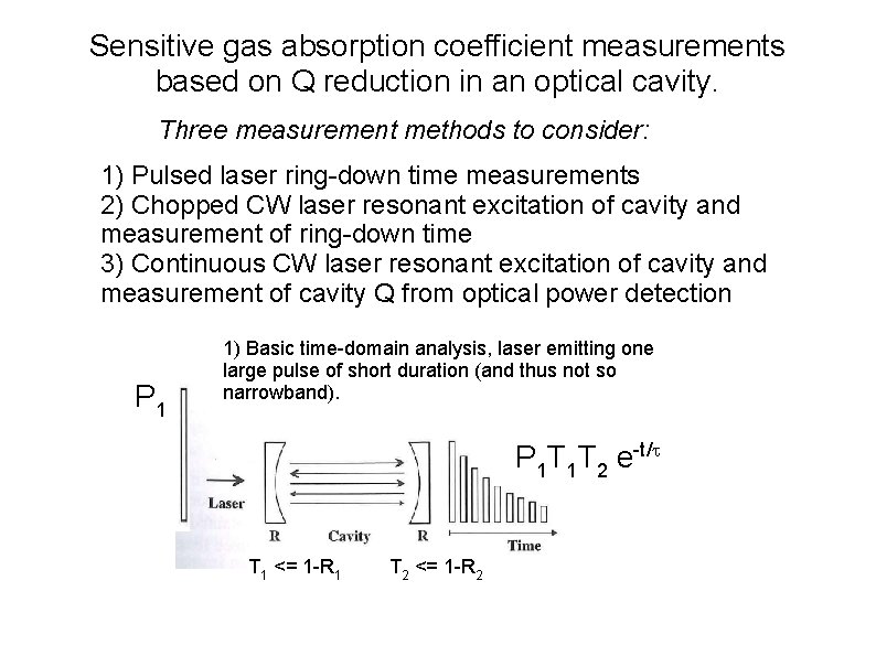 Sensitive gas absorption coefficient measurements based on Q reduction in an optical cavity. Three