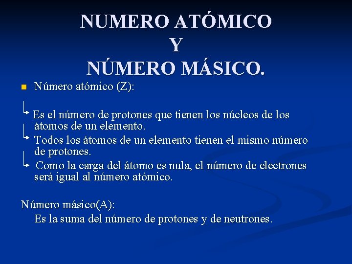 NUMERO ATÓMICO Y NÚMERO MÁSICO. n Número atómico (Z): Es el número de protones