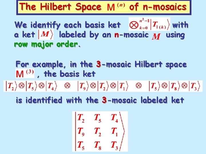 The Hilbert Space of n-mosaics We identify each basis ket a ket labeled by