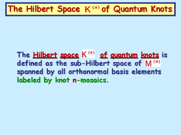 The Hilbert Space of Quantum Knots The Hilbert space of quantum knots is defined