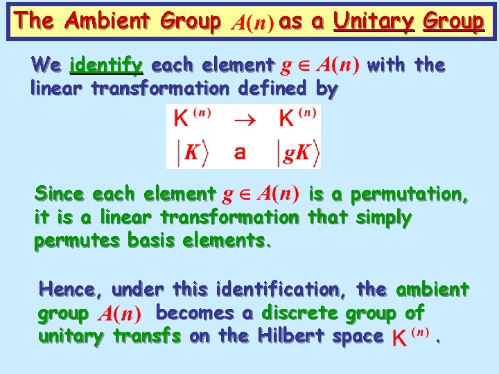 The Ambient Group as a Unitary Group We identify each element linear transformation defined