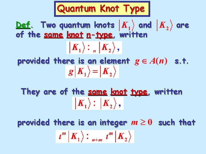 Quantum Knot Type Def. Two quantum knots and of the same knot n-type, written