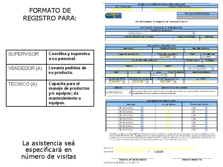 FORMATO DE REGISTRO PARA: SUPERVISOR Coordina y supervisa a su personal. VENDEDOR (A) Levanta