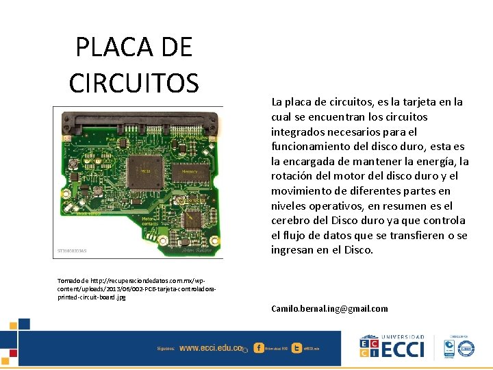 PLACA DE CIRCUITOS La placa de circuitos, es la tarjeta en la cual se