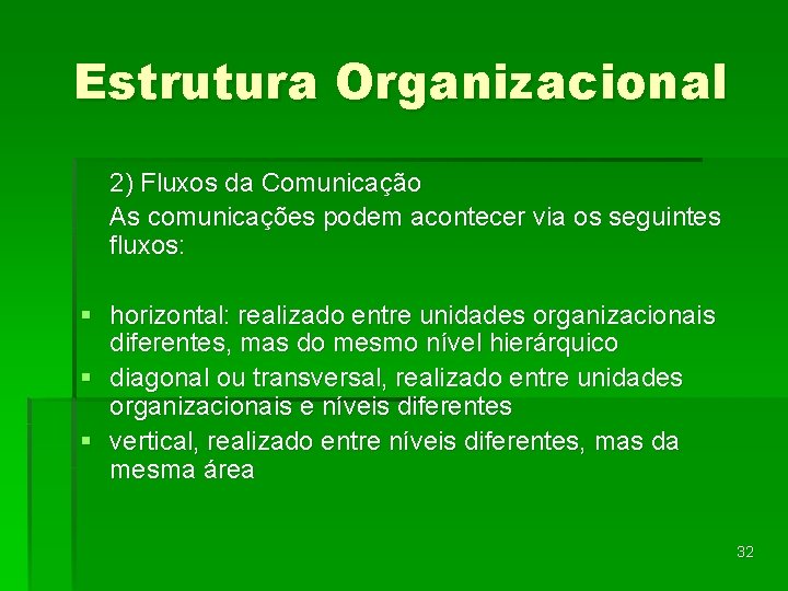 Estrutura Organizacional 2) Fluxos da Comunicação As comunicações podem acontecer via os seguintes fluxos: