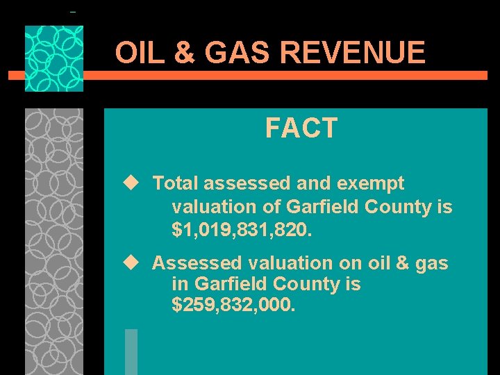 OIL & GAS REVENUE FACT u Total assessed and exempt valuation of Garfield County