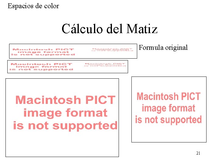 Espacios de color Cálculo del Matiz Formula original 21 