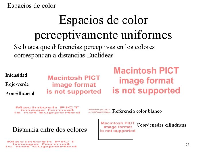 Espacios de color perceptivamente uniformes Se busca que diferencias perceptivas en los colores correspondan