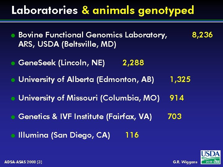 Laboratories & animals genotyped l Bovine Functional Genomics Laboratory, ARS, USDA (Beltsville, MD) 8,