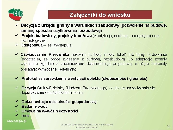 Załączniki do wniosku Decyzja z urzędu gminy o warunkach zabudowy (pozwolenie na budowę, zmianę