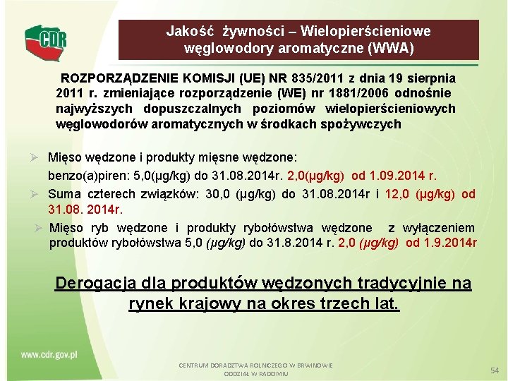 Jakość żywności – Wielopierścieniowe węglowodory aromatyczne (WWA) ROZPORZĄDZENIE KOMISJI (UE) NR 835/2011 z dnia