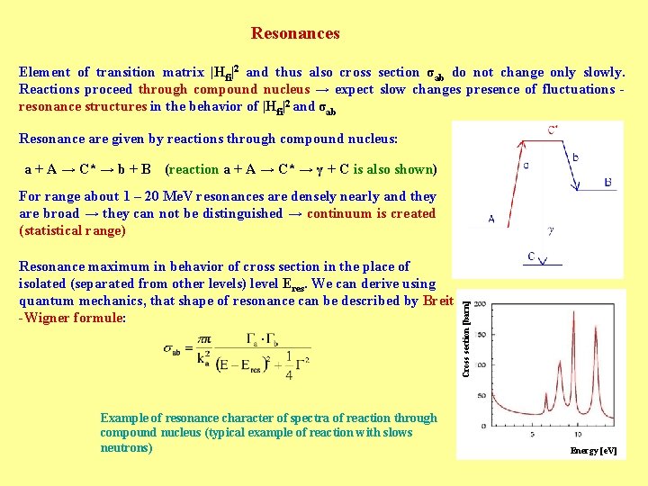 Resonances Element of transition matrix |Hfi|2 and thus also cross section σab do not