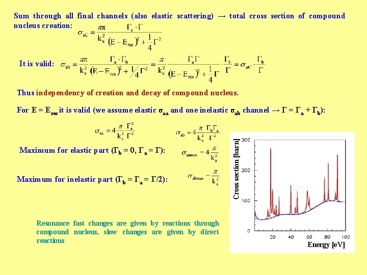 Sum through all final channels (also elastic scattering) → total cross section of compound