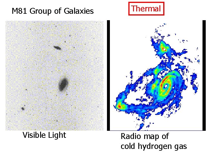 M 81 Group of Galaxies Visible Light Thermal Radio map of cold hydrogen gas