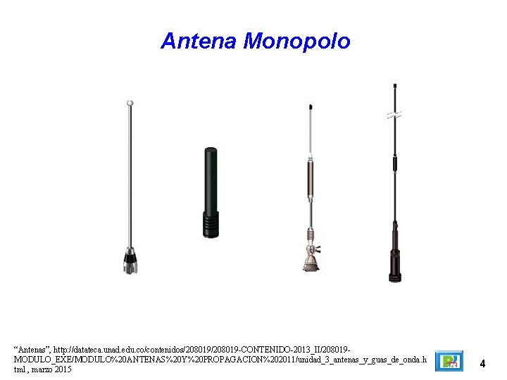 Antena Monopolo “Antenas”, http: //datateca. unad. edu. co/contenidos/208019 -CONTENIDO-2013_II/208019 MODULO_EXE/MODULO%20 ANTENAS%20 Y%20 PROPAGACION%202011/unidad_3_antenas_y_guas_de_onda. h