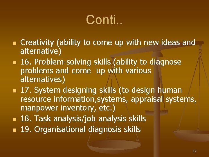 Conti. . n n n Creativity (ability to come up with new ideas and