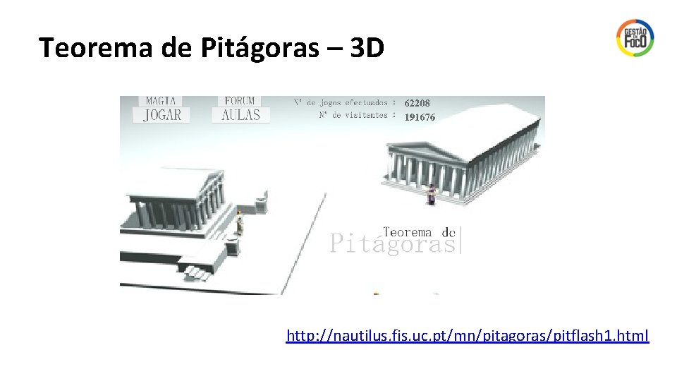 Teorema de Pitágoras – 3 D http: //nautilus. fis. uc. pt/mn/pitagoras/pitflash 1. html 