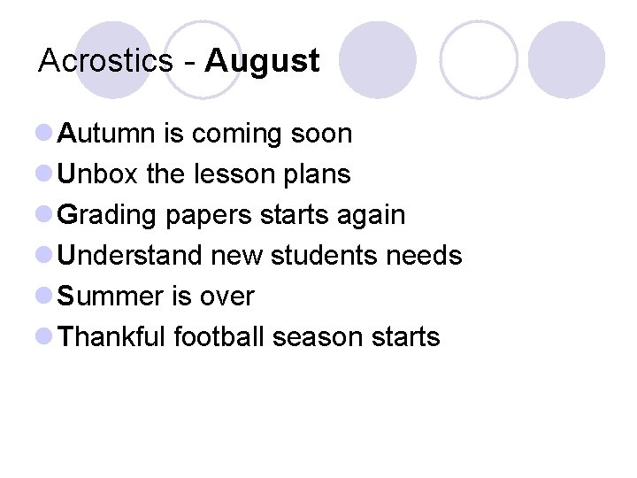 Acrostics - August l Autumn is coming soon l Unbox the lesson plans l